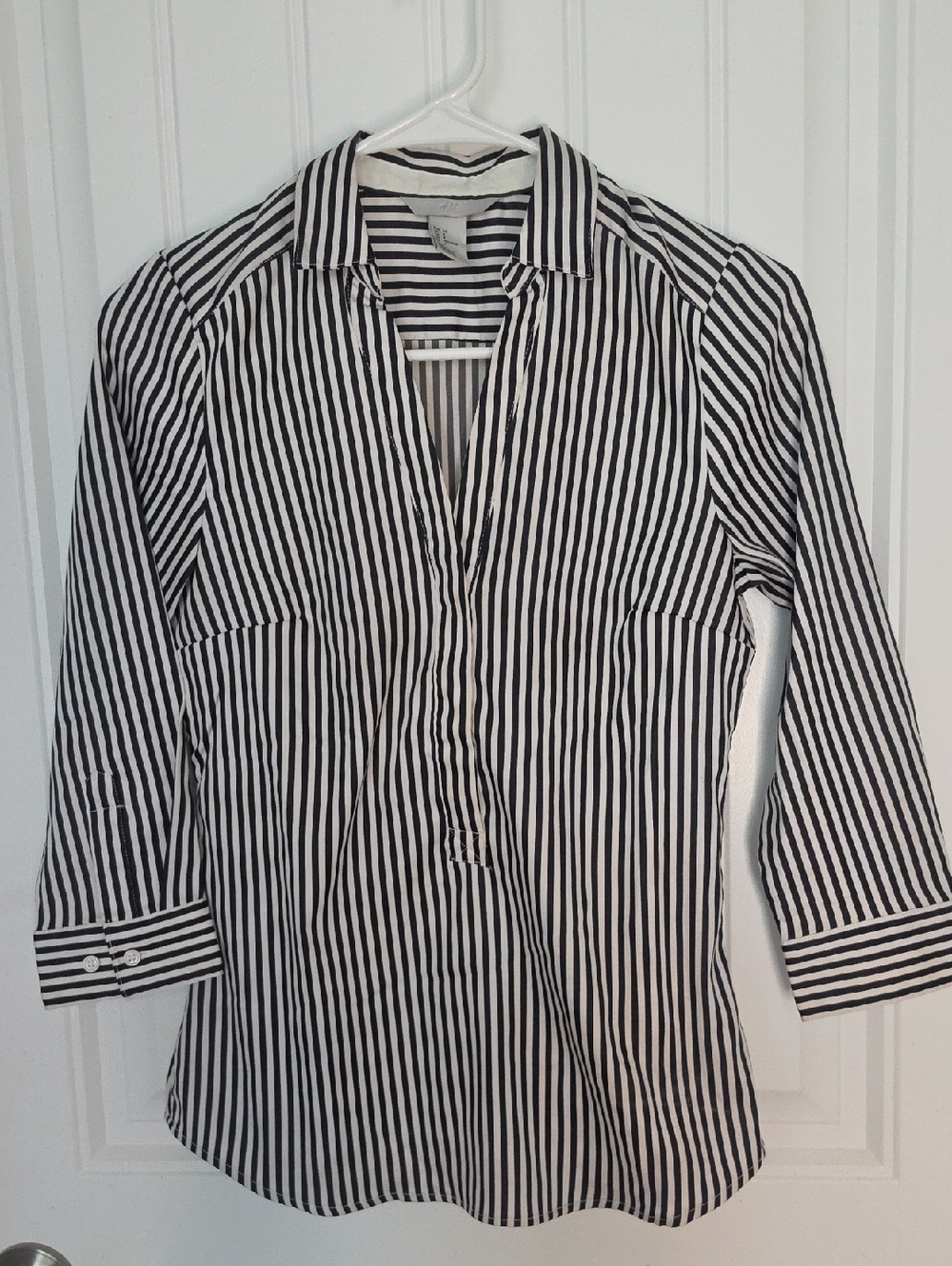 H&M Black and White Vertical Stripe Button-Down Shirt